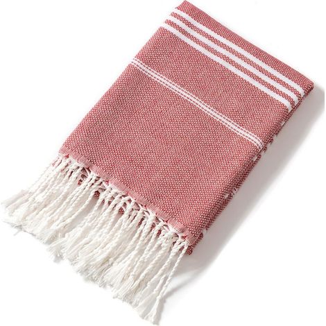 Serviette de plage en coton, serviette de bain absorbante à rayures (rouge) (1/2)
