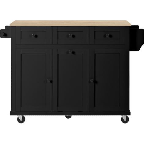 Îlot de cuisine mobile avec plateau extensible, rangement multifonctionnel et roulettes, noir (1/5)