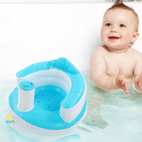 Siège de Bain Gonflable pour Bébé Coussin de Siège pour Enfants Tabouret de Douche Portable Chaise Bleue- (1/5)