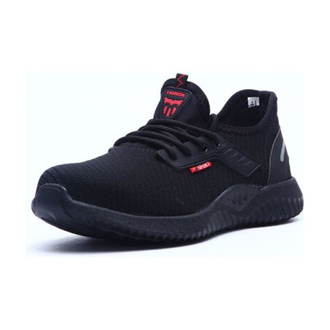 Pair Herren-Arbeitsschuhe mit Stahlkappe, leicht, bequem, rutschfest, durchstichfest, atmungsaktiv, unzerstörbar, für den Bau, Industrie-Sneaker, Schwarz, Größe: 43 (1/5)