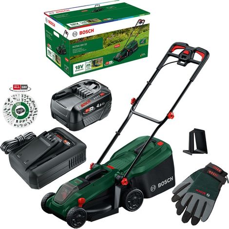Bosch Rotak 18V-32 Cordless Lawnmower Lawn Mower 32cm 1 x 4.0Ah Battery & Gloves