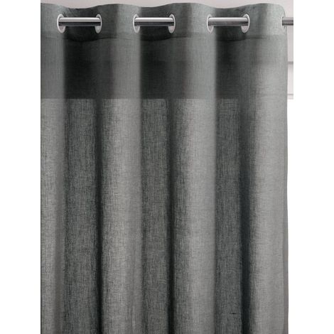 Rideau Voilage Tamisant en Lin et Coton à Œillets Métal Mat Coloris Tonnerre 140 x 280 cm - PANGIVO (1/2)