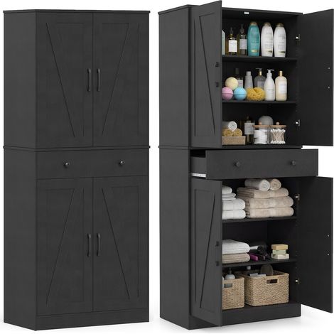 COSTWAY 183cm Tall Kitchen Pantry Modern Farmhouse Cupboard Cabinet (1/5)