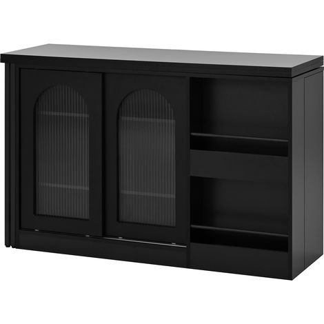 Ausziehtisch mit 1 Tür, 2 Verstellbaren Einlegeböden und Offenen Fächern, 360° Drehbarer Platte, für Küche, aus MDF, 121,5 x 40 x 76,7 cm, Schwarz (1/5)