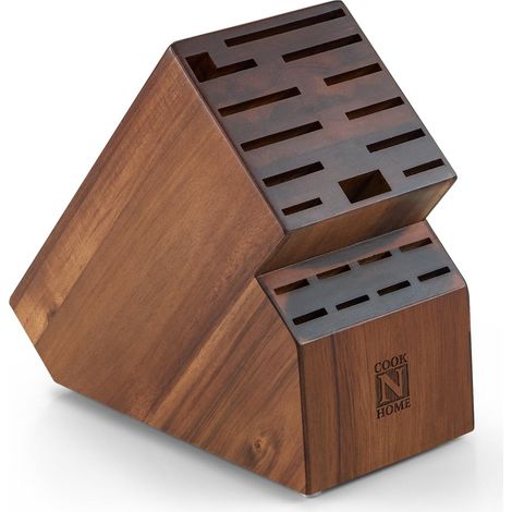 Bloc de rangement universel en bois d'acacia sans couteaux, 20 emplacements pour couteaux de boucher pour un rangement facile de la cuisine (1/5)