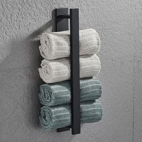 Porte-serviettes simple autocollant 40cm salle de bain et cuisine en acier inoxydable sans perçage cintre noir sans serviette (1/3)