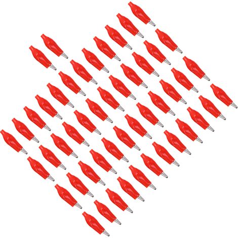 Lot de 50 pinces crocodiles à poignée unique avec gaine PVC, pinces de test électriques pour soudure automobile (rouge). (1/5)