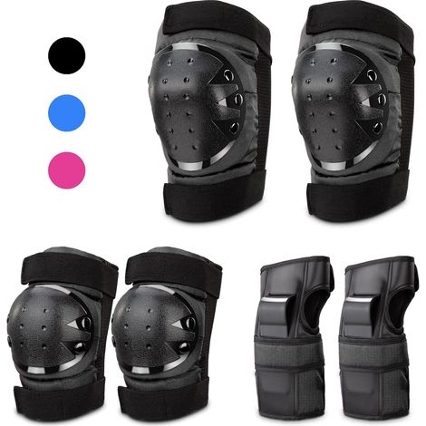Genouillères, équipement de protection avec protections pour genoux, coudes et poignets pour enfants et adolescents pratiquant le patinage à roulettes (noir 2) (1/2)