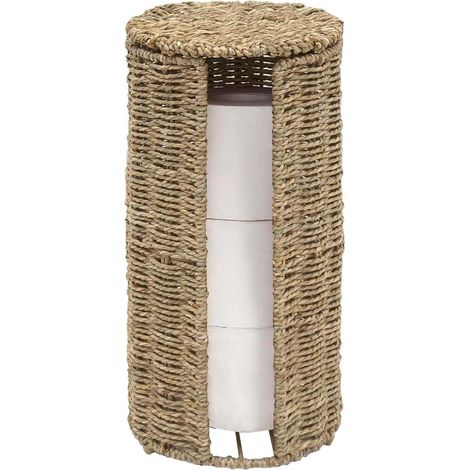 1 panier porte-papier toilette sur pied, rangement 3 rouleaux, panier en jacinthe d’eau naturelle, design élégant pour salle de bain et sous-évier (1/5)
