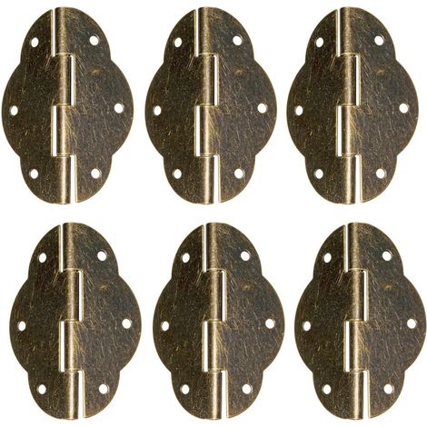 Juego de 6 bisagras con acabado bronce envejecido - Para puertas de armarios, alacenas, arcones y cajas - Estilo retro, 5,6 x 4,2 cm, material hierro (1/4)