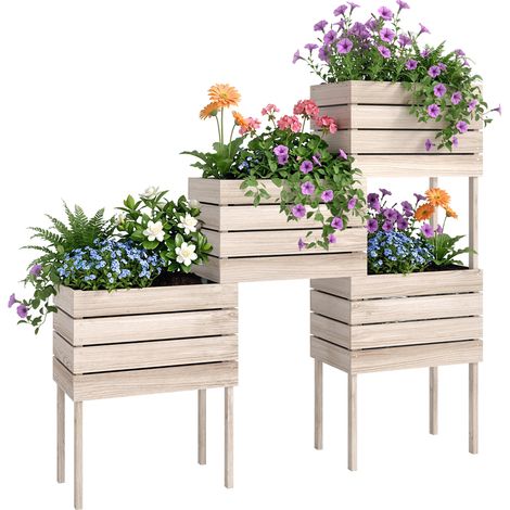 Outsunny – Lot de 4 jardinières sur pieds modulables en bois de sapin – Dimensions 50L x 30I x 60H cm – Inserts d'irrigation inclus
