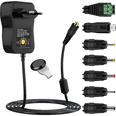 Bloc d'alimentation Universel 40 W AC vers DC 3 V, 4,5 V, 5 V, 6 V, 7,5 V, 9 V, 12 V, Adaptateur d'alimentation à découpage avec Port USB 5 V 1 A et 7 Conseils pour 3 V jusqu'à 12 V (1/5)