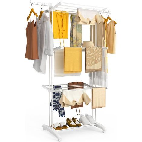 [JAMAIS UTILISÉ] VOUNOT® Stendino Verticale Salvaspazio a 4 Livelli 125x62x173 cm, Stendibiancheria Pieghevole Grande Capacità con Ruote e Ali Ripiegabili, Bianco