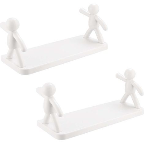 Etagere Murale Adhesive - Support Plastique Blanc - Pour Salle De Bain Chambre Cuisine Salon - 2 Pieces (1/5)
