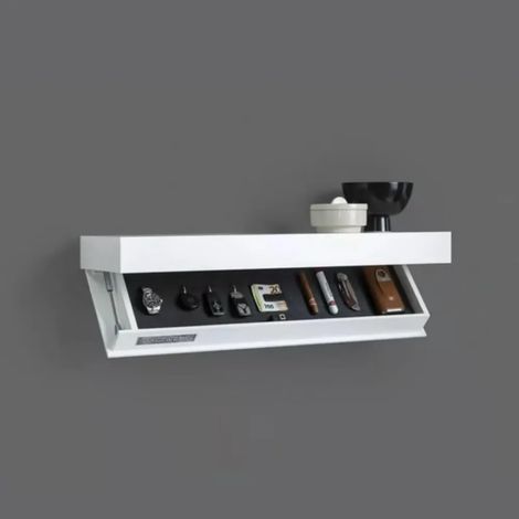 (Blanc - 40 x 21 x 7,2 cm) Étagères murales flottantes avec compartiment caché, boîte de rangement secrète, étagère en bois, coffre-fort tactique pour armes, serrure pour objets de valeur, meubles et (1/5)