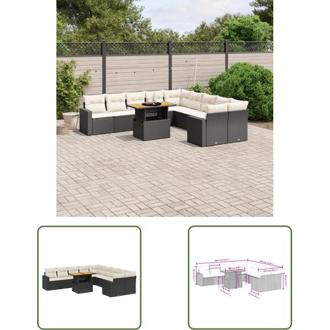 The Living Store 11-tlg. Garten-Sofagarnitur mit Kissen Schwarz Poly Rattan - Gartenmöbel Set - PE-Rattan Möbel - Outdoor Lounge - Gartenlounge - Terrassenmöbel (1/3)
