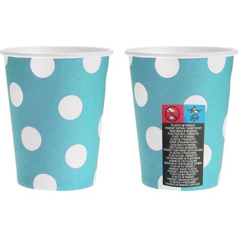 Blaue Pappbecher mit weißen Punkten, 270 ml, 6 Stück