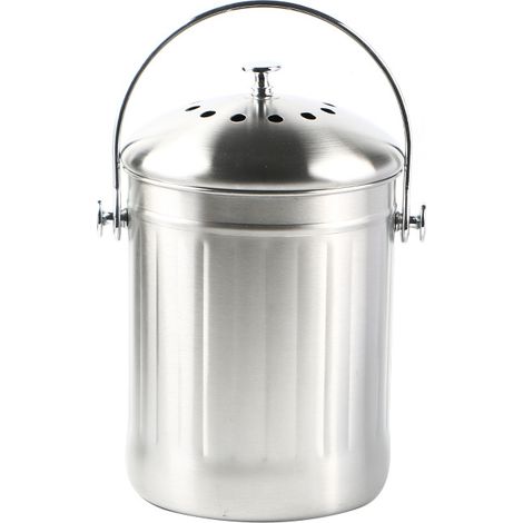 BRAVIX Seau Compost Inodore en Acier Inoxydable pour Cuisine - Poubelle Compost Cuisine - Comprend Filtres à Charbon de Rechange ,3018cm (1/4)