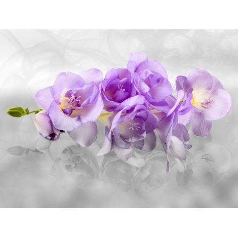 papier peint panoramique fleurs gris et violet  - Sanders & Sanders