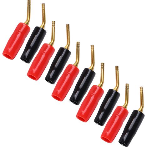 U44 Lot de 5 fiches haut-parleurs plaquées or, connecteurs audio coudés en cuivre noir et rouge (1/5)