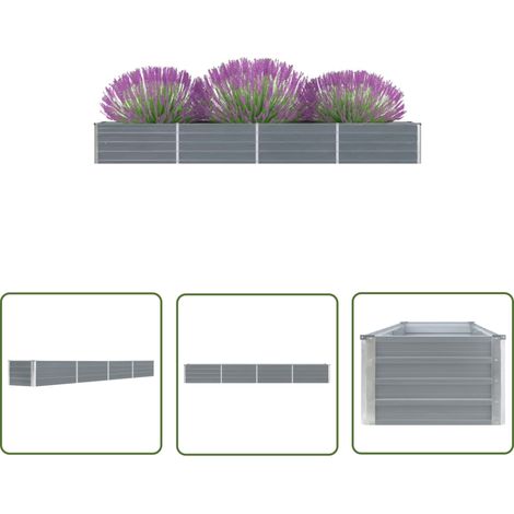 The Living Store Lit surélevé de jardin Acier galvanisé 320x40x45 cm Gris - Jardinière - Bac À Plantation - Pot De Fleurs Extérieur - Fleurissement - Décoration Jardin (1/5)