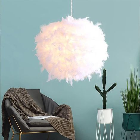 ZOLGINAH Lámpara colgante de plumas, lámpara colgante moderna, pantalla de plumas blancas, accesorio de iluminación E27, lámpara colgante de techo para sala de estar, comedor, dormitorio (1/5)