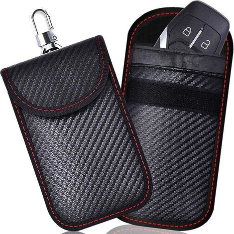 Etui Anti RFID Clé Voiture Signal Blocage Faraday Pochette Sac, Lot de 2 Pochettes Blocage Signal RFID pour Clé Voiture, Étui de Protection Anti RFID en Fibre de Carbone (1/5)