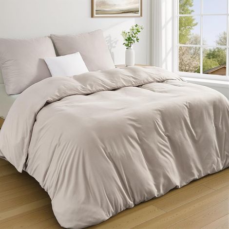 Housse de Couette 220x240 Beige, Microfibre Ultra Douce Infroissable Parure de lit Beige - Housse de Couette 220x240 + 2 Taies d'oreiller 65x65 avec Fermeture Éclair (1/5)