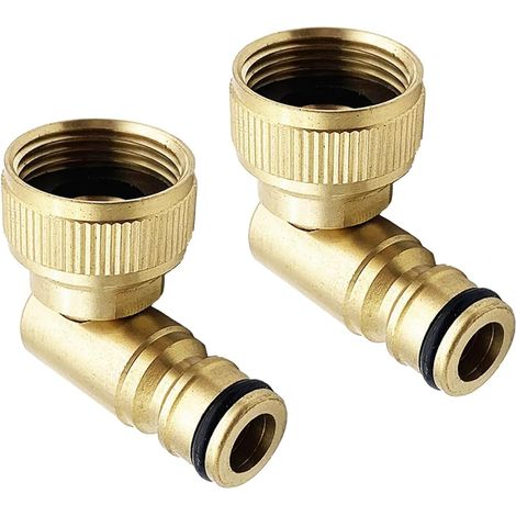 Lot de 2 raccords coudés pour robinet - Système de prise - Filetage interne de 3/4" (26,5 mm/G3/4") - Adaptateur de tuyau en laiton (1/2)