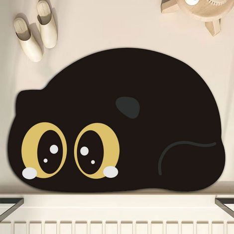 Chat paresseux - 5 pots de terre de diatomées 4060cm Tapis de salle de bain absorbant à motif chat de dessin animé, en terre de diatomées douce, antidérapant et à séchage rapide, pour les toilettes e (1/5)