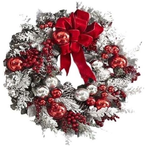 Couronne de Noël artificielle de 40cm, couronne de Noël extérieure pour porte d'entrée, décoration de joyeux Noël pour fête de Noël, ornements de porte, sans plumes, non électrique (1/4)