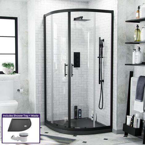 Saturn Quadrant 900mm Shower Enclosure, Tray & Waste Matte Black (1/5)