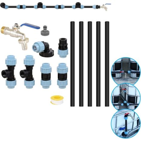 Kit raccord IBC, jeu de connexion pour 3 citernes IBC, citerne pluie adjacente, avec col de cygne jardin 3/4 pouce, adaptateur réservoir (1/5)