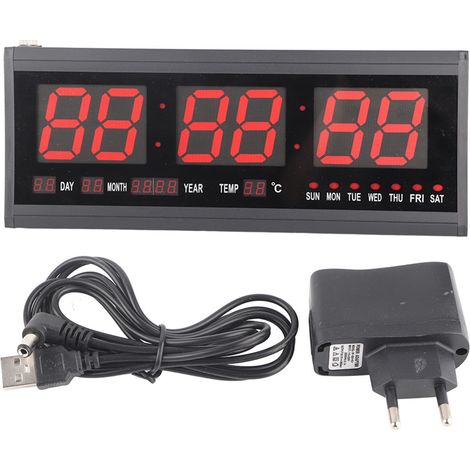 Horloge Murale LED Géante Rouge 48cm Affichage Date Température Humidité Grand Chiffres Lisibles Design Moderne (1/5)