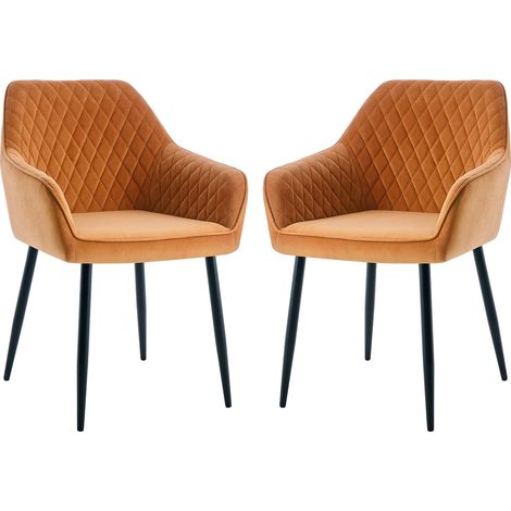 Dining Chairs 2pcs Velvet Kitchen Chairs Upholstered Seat with Backrest and Armrest Office chair, Orange
