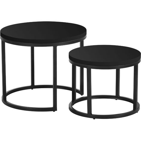 Set mit 2 runden Couchtischen in Schwarz Mangoholz - industriell (1/4)