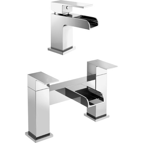 Origin Waterfall Mono Mixer Tap, Bath Filler Mixer Tap & Waste Chrome