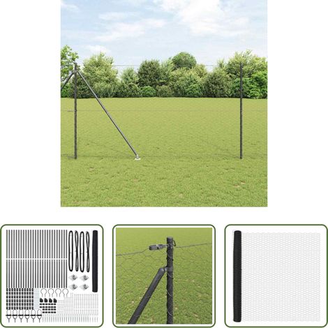Außenzaun - Zaunpfosten Grau 50 x 1,6 m (50 mm Maschenweite) Stahl und PVC (1/5)