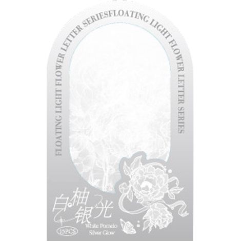 Lot de 15 feuilles d'autocollants Momo PET, série Lettres Fleur Lumineuse Flottante, encre blanche semi-transparente, pour la décoration de votre journal intime. Motifs : pamplemousse blanc, argent et (1/5)