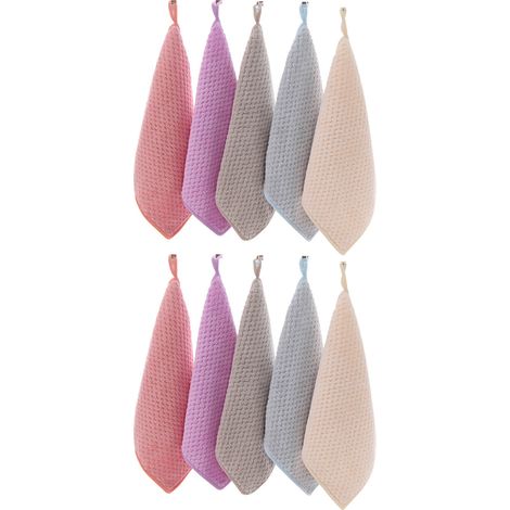 Lot de 10 serviettes en polaire corail, fabriquées en fibre de polyester ultra-absorbante et à séchage rapide, avec boucle de suspension. (1/5)