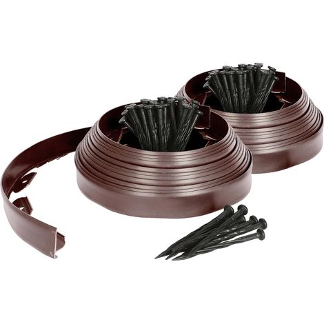 Lot de 2 bordures de jardin flexibles – 20 m x 4 cm – Marron – Avec 40 piquets – Idéal pour massifs, allées et pelouses (1/5)