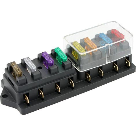 Porte-fusible à rangée droite 8 voies Prise multidirectionnelle/boîte à fusibles avec capuchon anti-poussière transparent + (5A, 7,5A, 10A, 15A, 20A, 25A, 30A, 35A) 1 fusible moyen chacun,de DEBUNS (1/5)
