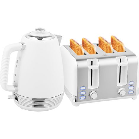 Ensemble bouilloire et grille-pain. bouilloire en acier inoxydable 1.7 L et 2200 W et grille-pain à 4 tranches. blanc