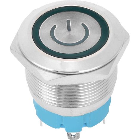Lot de 2 interrupteurs à bouton-poussoir métalliques de 22 mm, à tête plate momentanée, 4 broches, avec témoin lumineux d'alimentation, IP65, 12-24 V CC, vert (1/5)