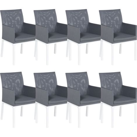 Conjunto de 8 sillas de poliéster gris oscuro blanco metal patas espuma Bacoli (1/5)