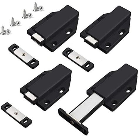 4er-Pack robuste Druckriegel mit Magnetverschluss für große Schiebetüren, schwarz (1/4)