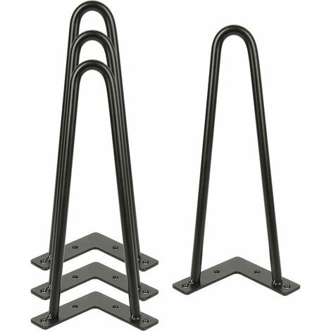 Lot de 4 Pieds de Table Basse Industrielle, Pied Épingle 30cm/ 12in, Hairpin Legs Support de Table en Acier Forge, Pied de Meuble Métal Noir avec des Vis Pour Table Basse, Meuble Bas, Meuble TV (1/5)