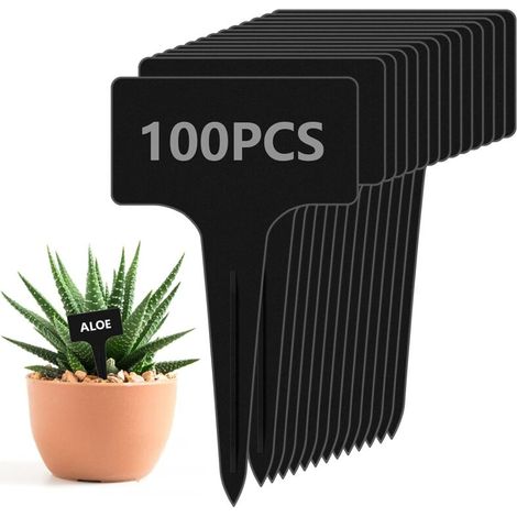 Un paquet de 100 mini logos de plantes, piquets de plantes en plastique en forme de T, logos de plantes noires pour étiquettes, plantes résistantes aux intempéries et réutilisables, étiquettes de plan (1/5)