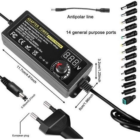 Einstellbares Universalnetzteil 3V-24V, 3A, 72W mit LED-Spannungsanzeige und 14 Pins, einstellbarer AC-Adapter für Haushaltsgeräte, Gleichstrommotor, max. 3000mA. (1/5)