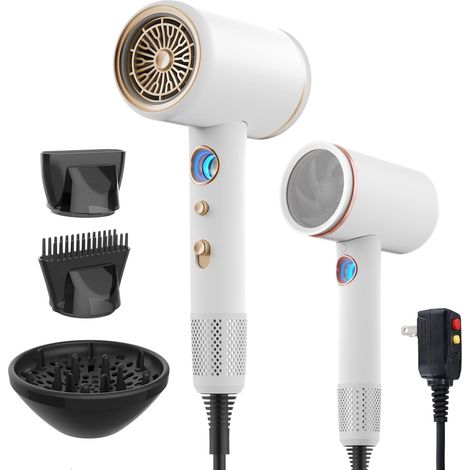 Asciugacapelli professionale, asciugacapelli ionico ad alta velocità da 1875 Watt con diffusore/concentratore/pettine, display LED della temperatura, controllo intelligente della temperatura, basso ru